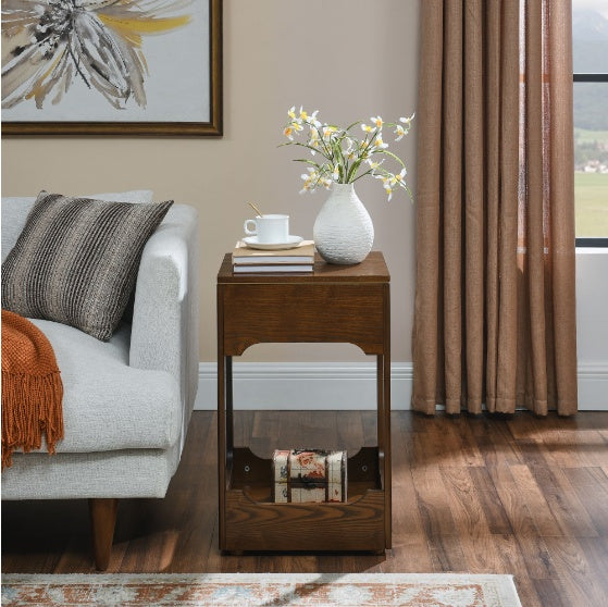 Small Wooden Side Table | Multi-Shelf Design