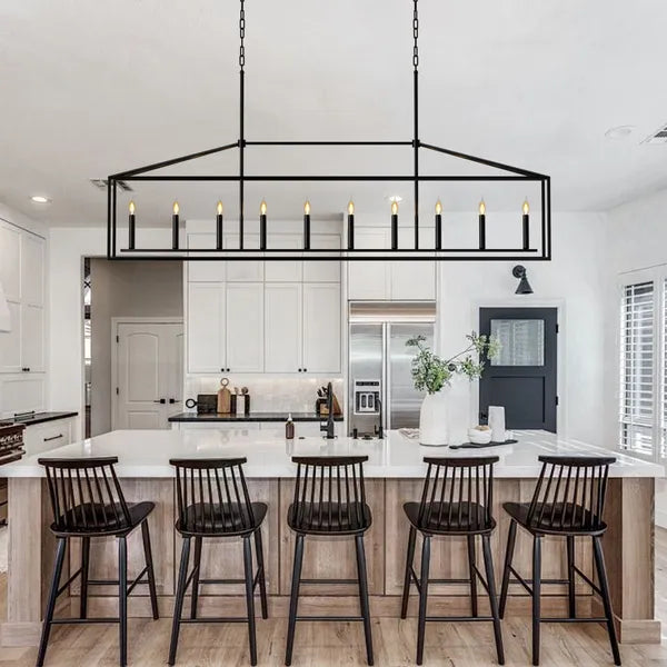 10 Lights Farmhouse Black Chandelier Rectangular Linear Pendant Lighti