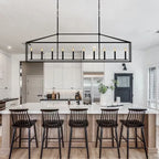 10 Lights Farmhouse Black Chandelier Rectangular Linear Pendant Lighti