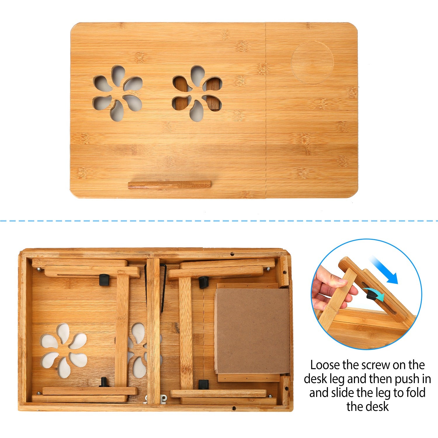 1Pc Bamboo Laptop Desk Breakfast Serving Bed Tray Foldable Leg Multi-P