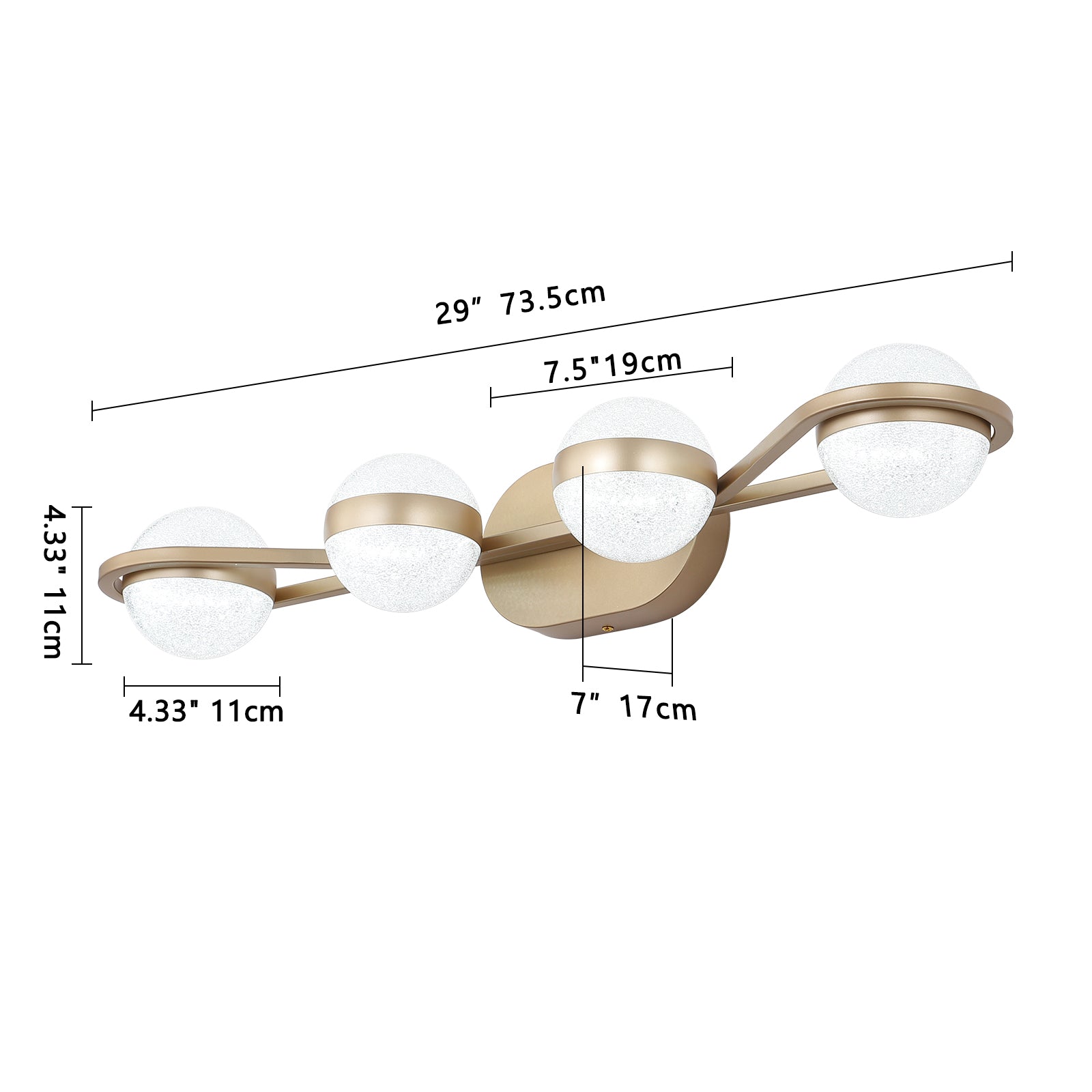 28in Golden Minimalist LED Bathroom Vanity Light With Crystal Sand Acr