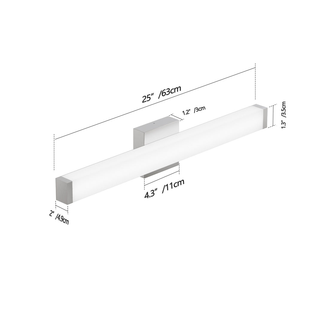 Bathroom Vanity Light Brushed Nickel Square LED 25 Inch 14W 6000K Cool