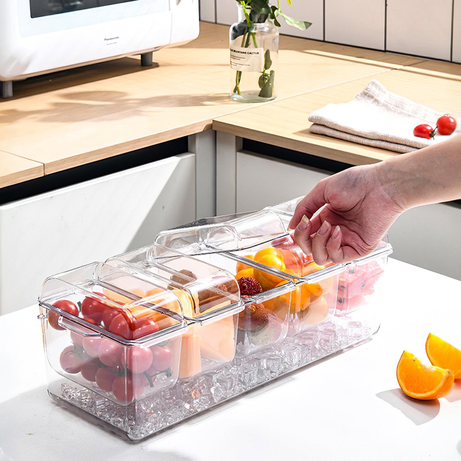 1Set Ice Chilled Condiment Caddy Serving Tray Container Bar Garnish Ho
