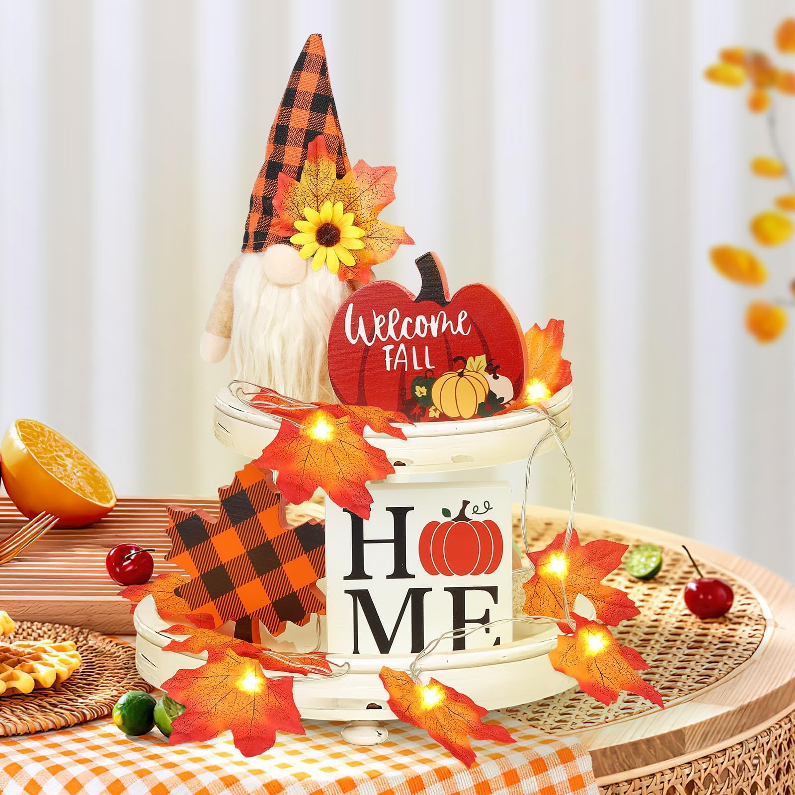 Fall Gnome Tiered Tray Decorations Set Farmhouse Pumpkin Decor Autumn
