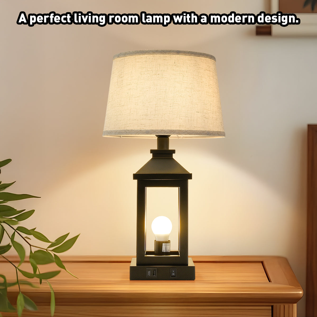 20.5in Black Farmhouse Bedside Table Lamp For Living Room