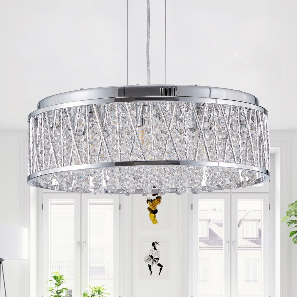 Modern Crystal Chandelier 19 Inches Aluminum Iron Round Ceiling Light