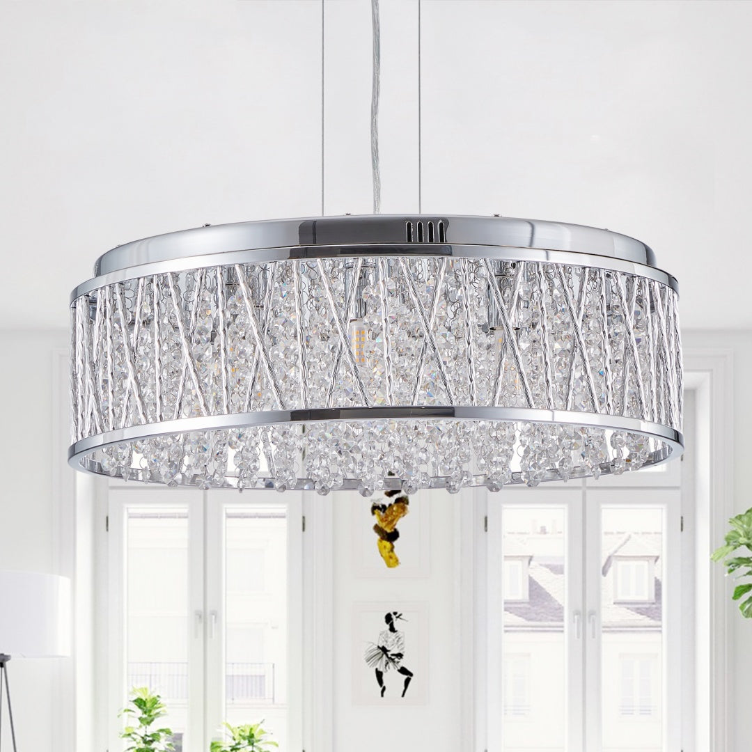 Modern Crystal Chandelier 19 Inches Aluminum Iron Round Ceiling Light