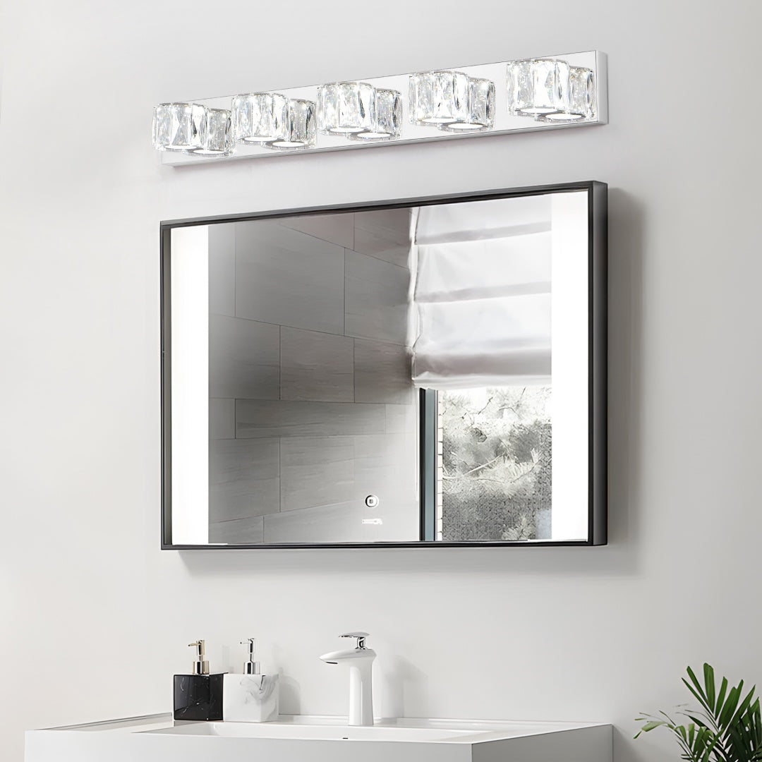 35 Modern Crystal 5-Light LED Wall Sconce -Elegant Chrome Bathroom Van