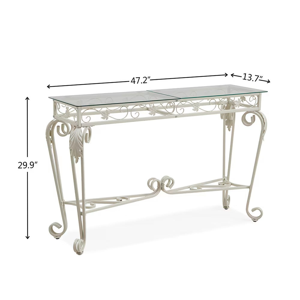 Tempered Glass Console Table White | Two-Tier Design