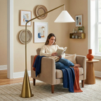 Lisbon Black Floor Lamp With On Off Coned Base Hanging White Fabric Sh