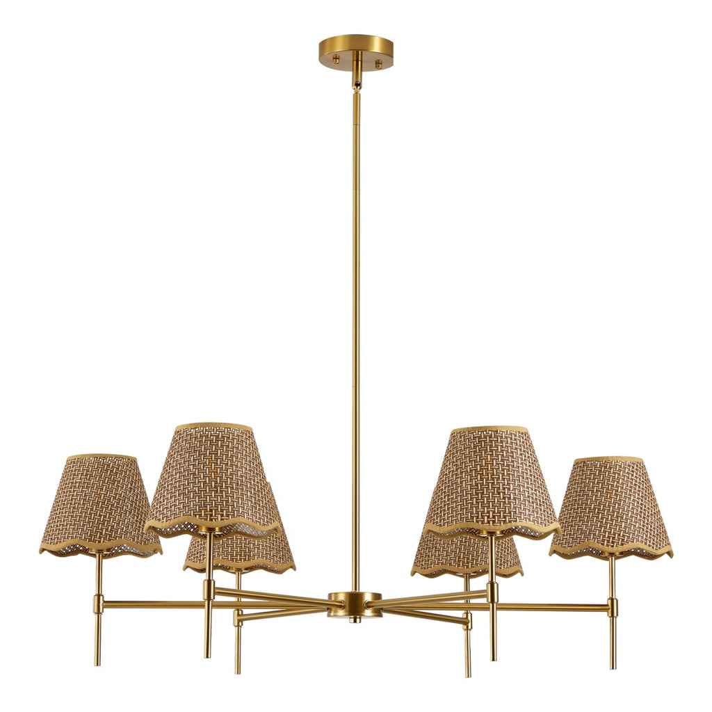 Boho Rattan Chandelier 6-Lights Rustic Industrial Pendant Light Large