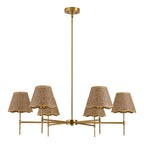 Boho Rattan Chandelier 6-Lights Rustic Industrial Pendant Light Large