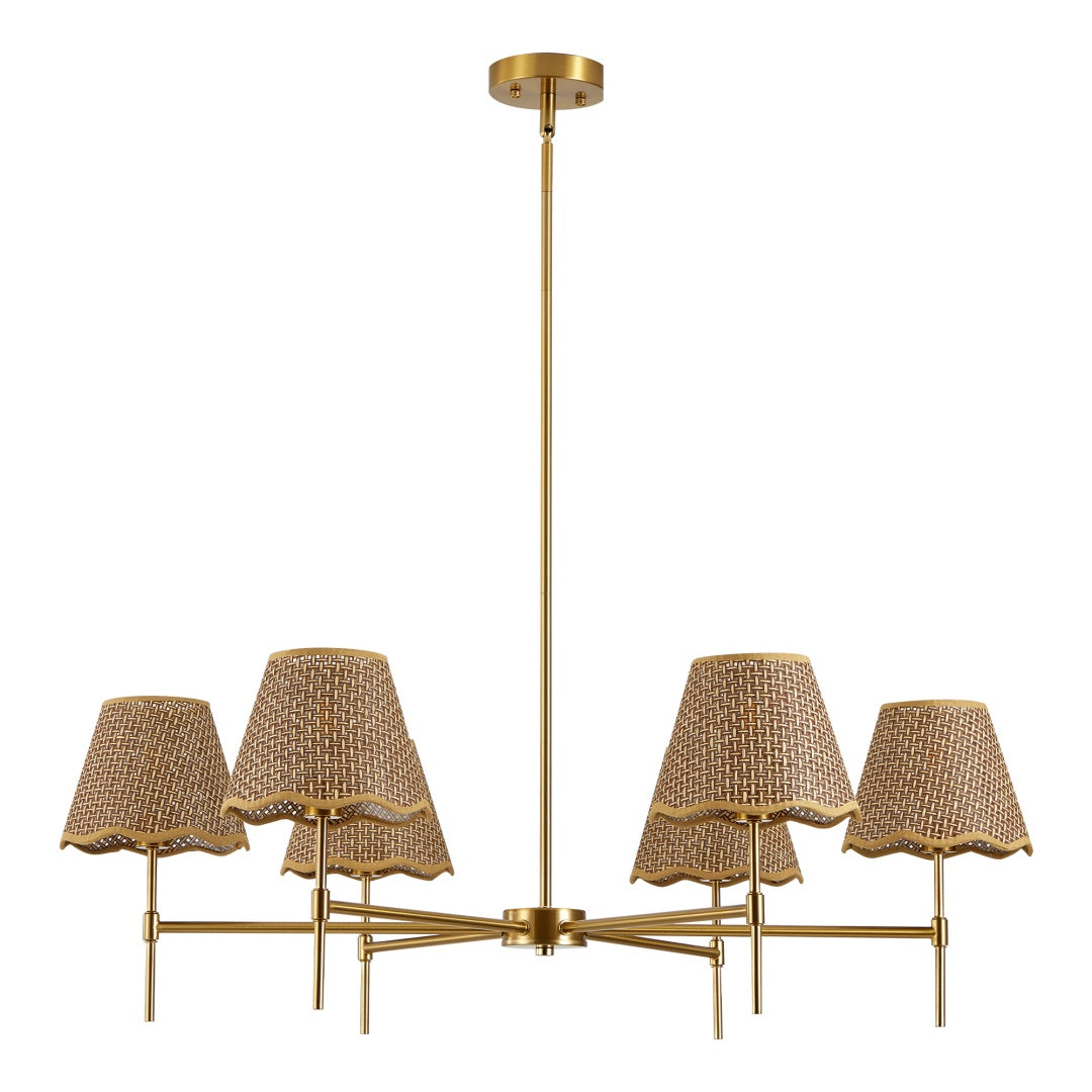 Boho Rattan Chandelier 6-Lights Rustic Industrial Pendant Light Large