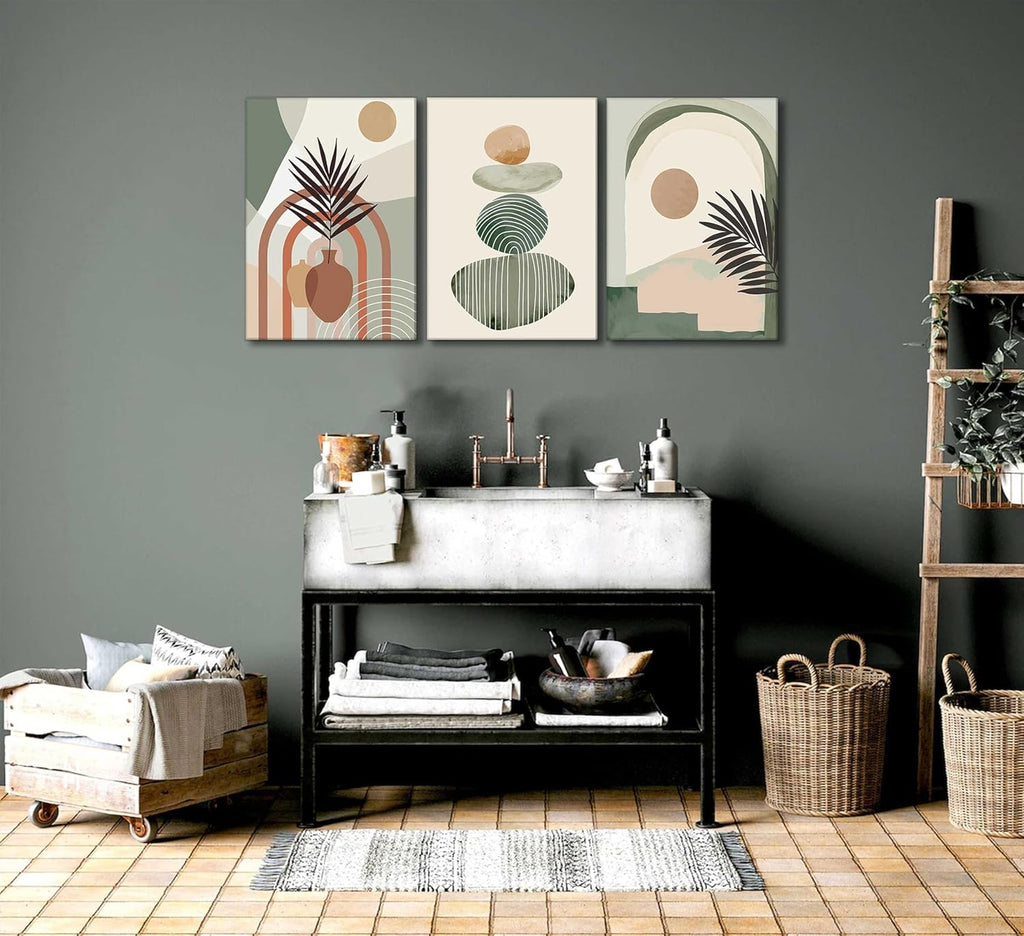 Boho Abstract Canvas Wall Art, Framed 12 x 16 Inch, Set of 3