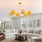 Boho Rattan Chandelier 6-Lights Rustic Industrial Pendant Light Large