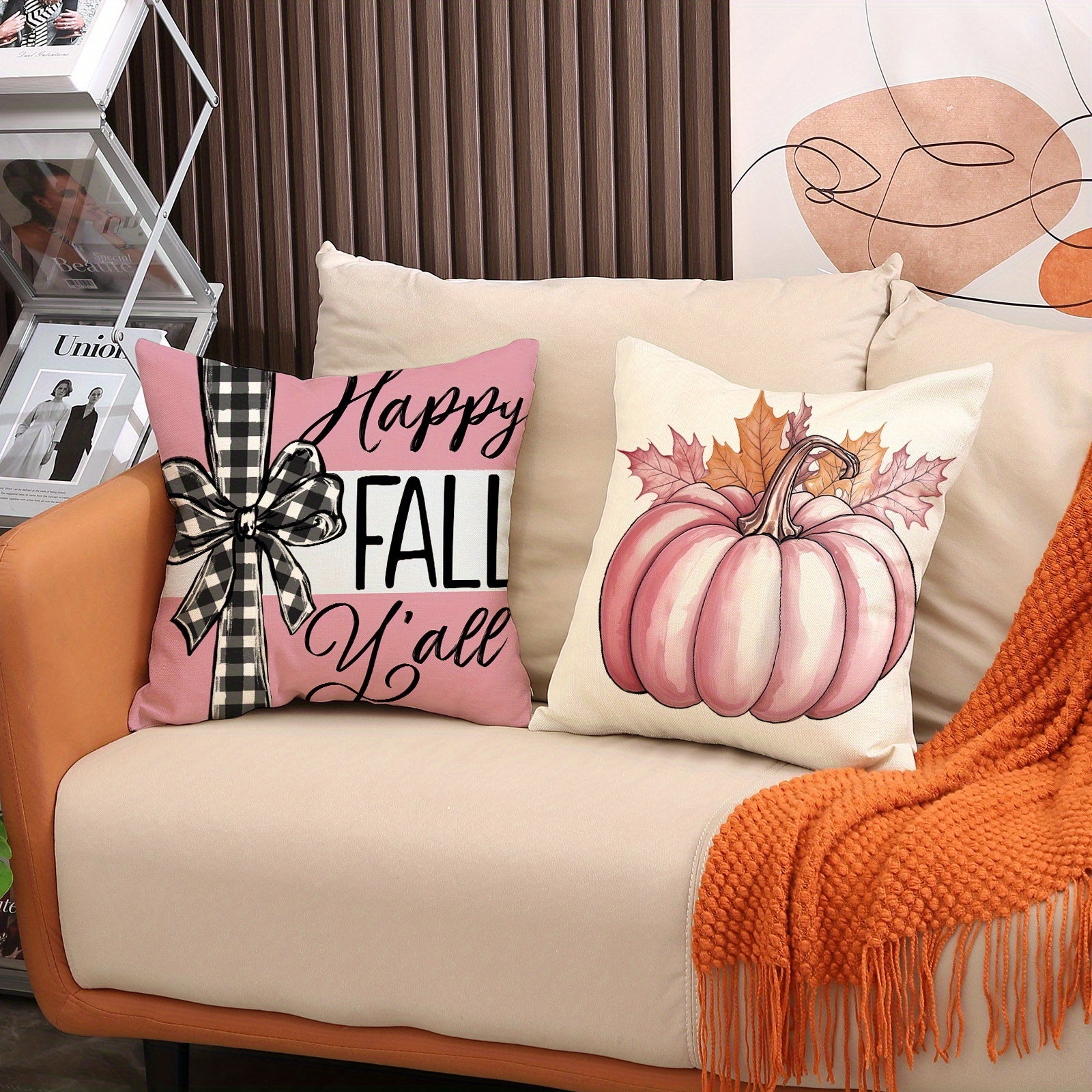 4 Pack Fall Pillow Covers 18x18in Farmhouse Pumpkin Maple Leaf Cushion