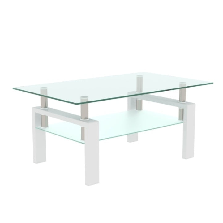 Modern White Glass Coffee Table | Rectangular Design