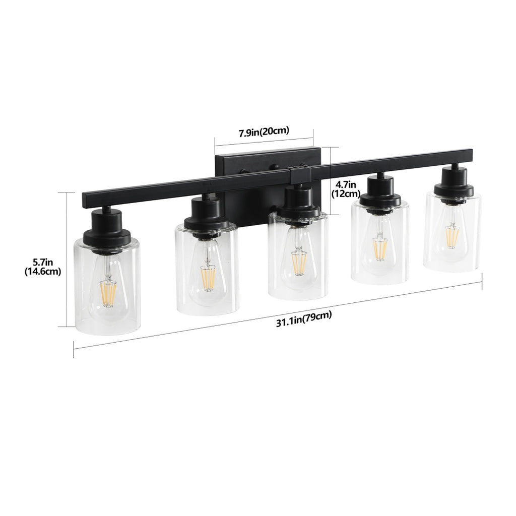 31 Modern Black 5-Light Bathroom Vanity Light Fixture
