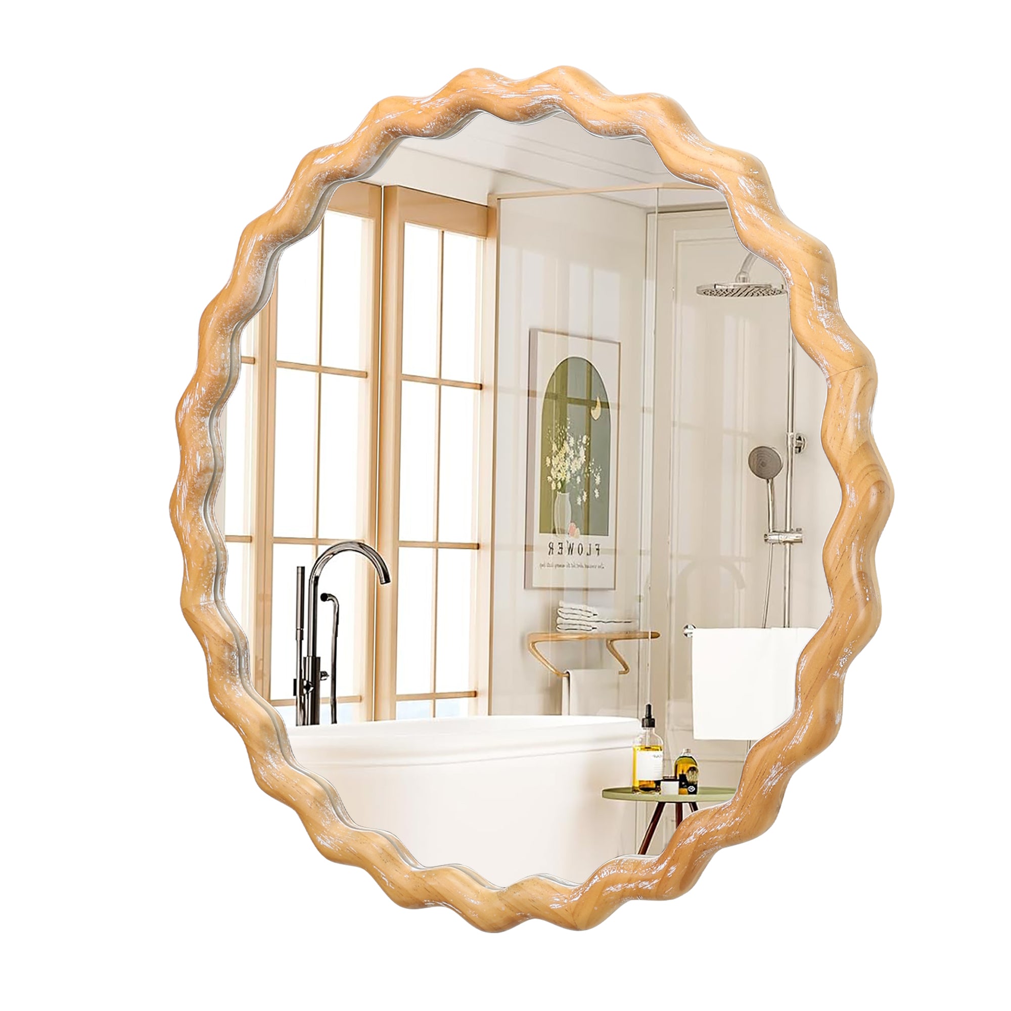 27.5 Inches Round Wavy Wall Mirror For Bathroom Vanity