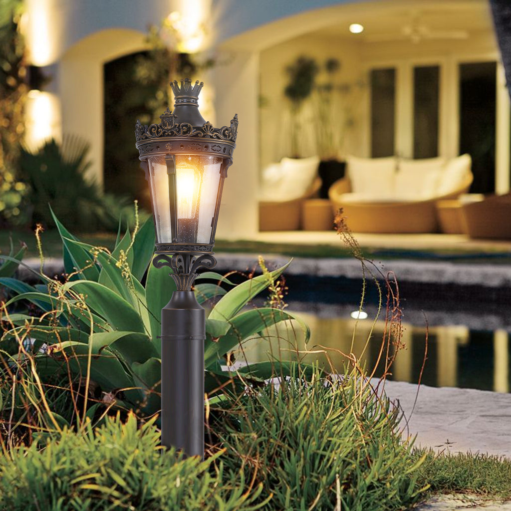 22 H Vintage Crown Outdoor Post Lantern