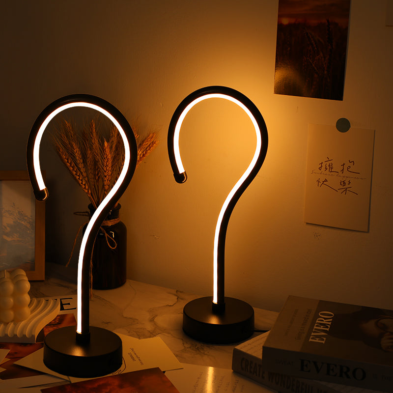 Question Mark LED Table Lamp, Sculptural Matte Black Accent Light, Set of 2