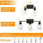 1Pc 3-Light Wall Sconce Lighting With Clear Glass Shade Bathroom Vanit