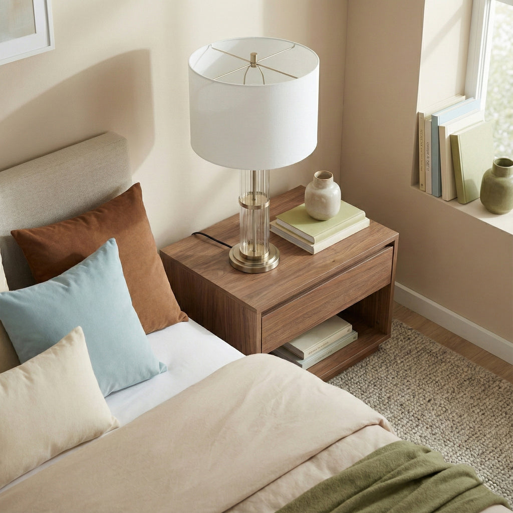 Echo Brushed Nickel Table Lamp With On Off Switch Clear Glass Body Met