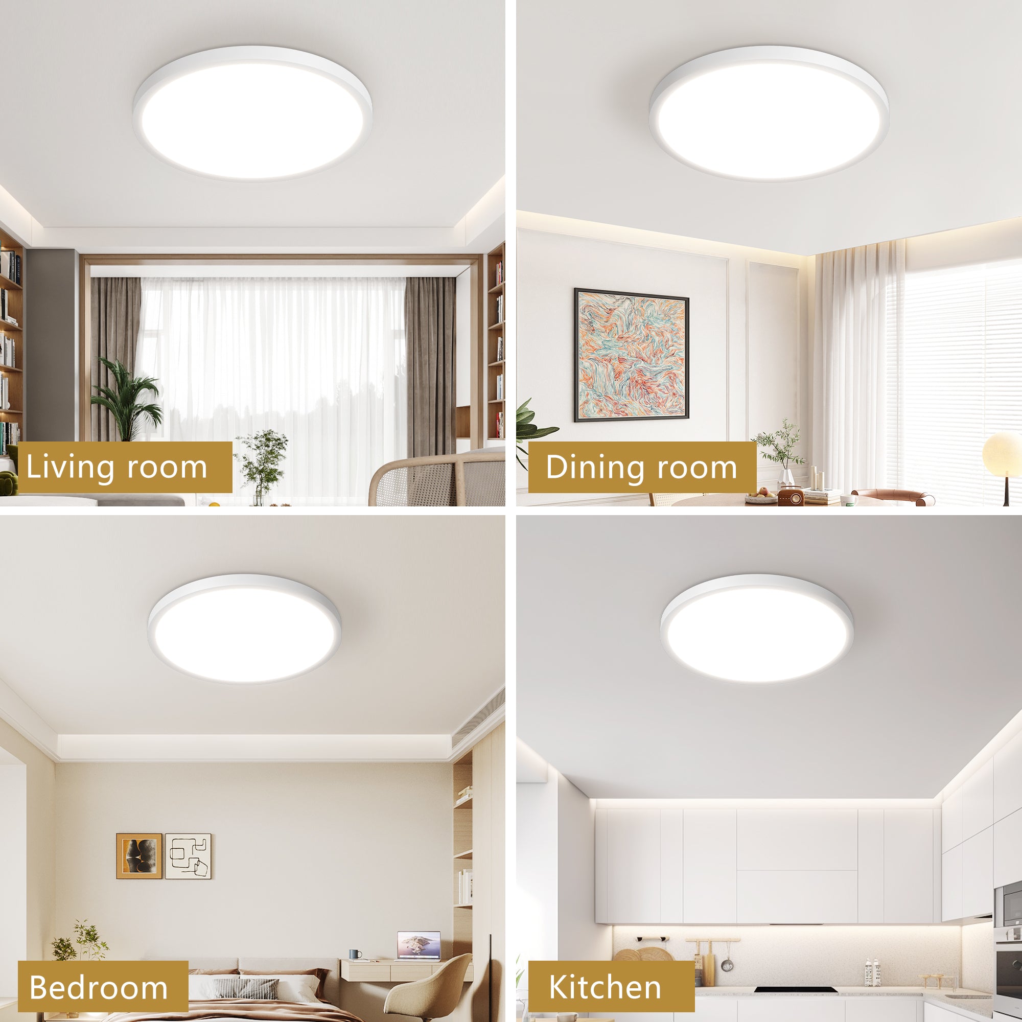 6PK 12 In. LED Flush Mount Ceiling Light Fixture - 2880 Lumens