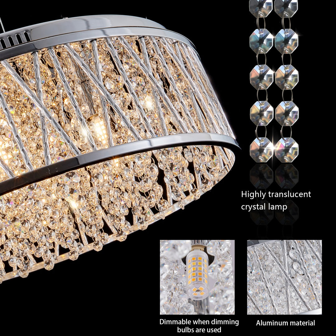 Modern Crystal Chandelier 19 Inches Aluminum Iron Round Ceiling Light
