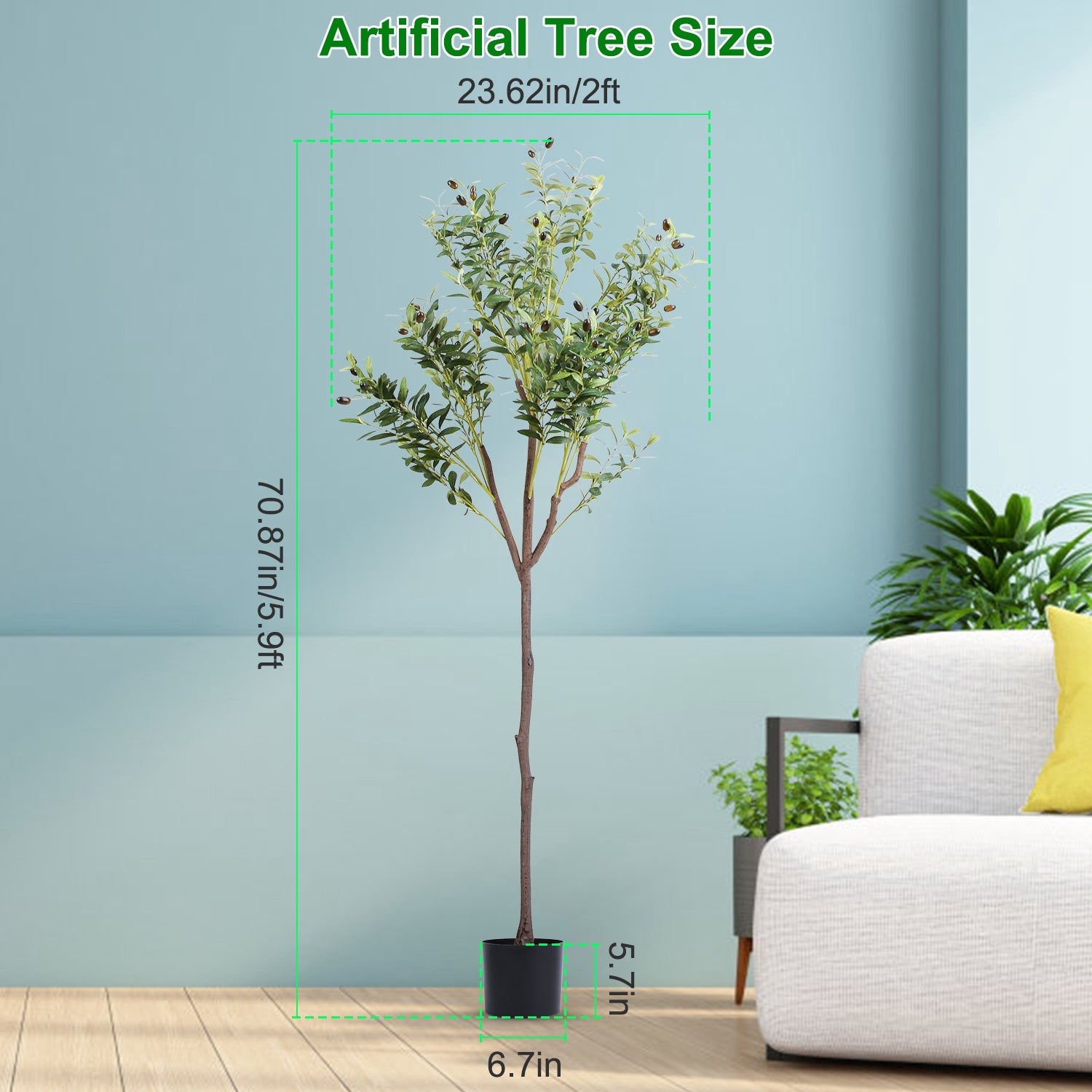 1Pc 5.9FT Artificial Olive Tree Tall Fake Olive Plant Faux Potted Oliv