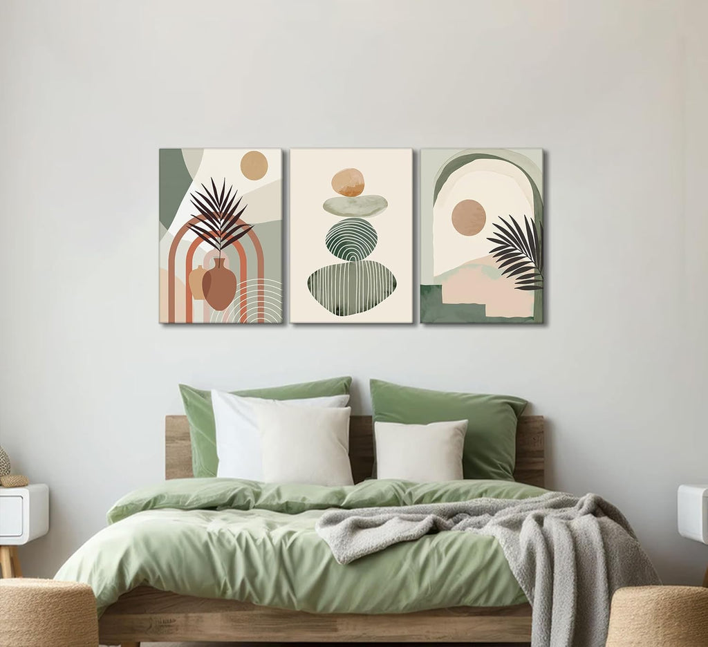 Boho Abstract Canvas Wall Art, Framed 12 x 16 Inch, Set of 3