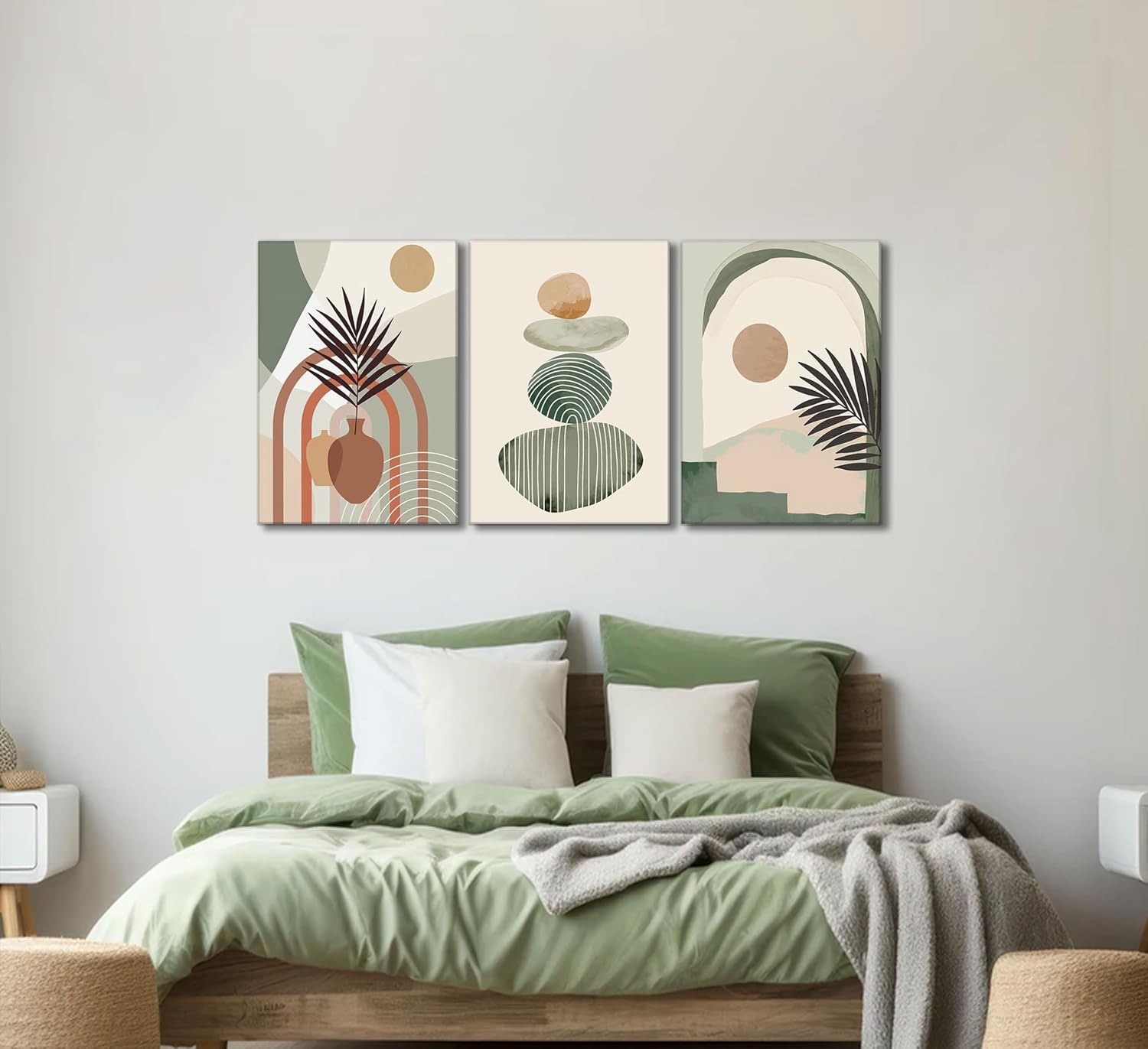 Boho Abstract Canvas Wall Art, Framed 12 x 16 Inch, Set of 3