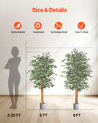 5FT Artificial Ficus Tree Tall Faux Plant With Black Pot For Indoor De