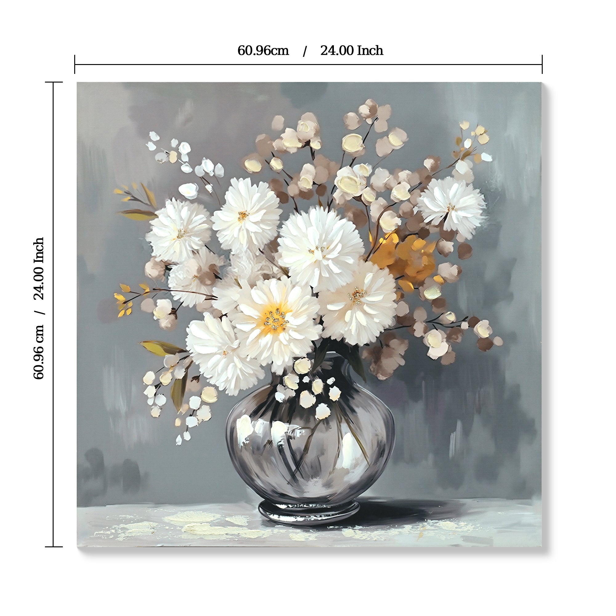 White Chrysanthemum Glass Vase Canvas Wall Art Bathroom Decor Country