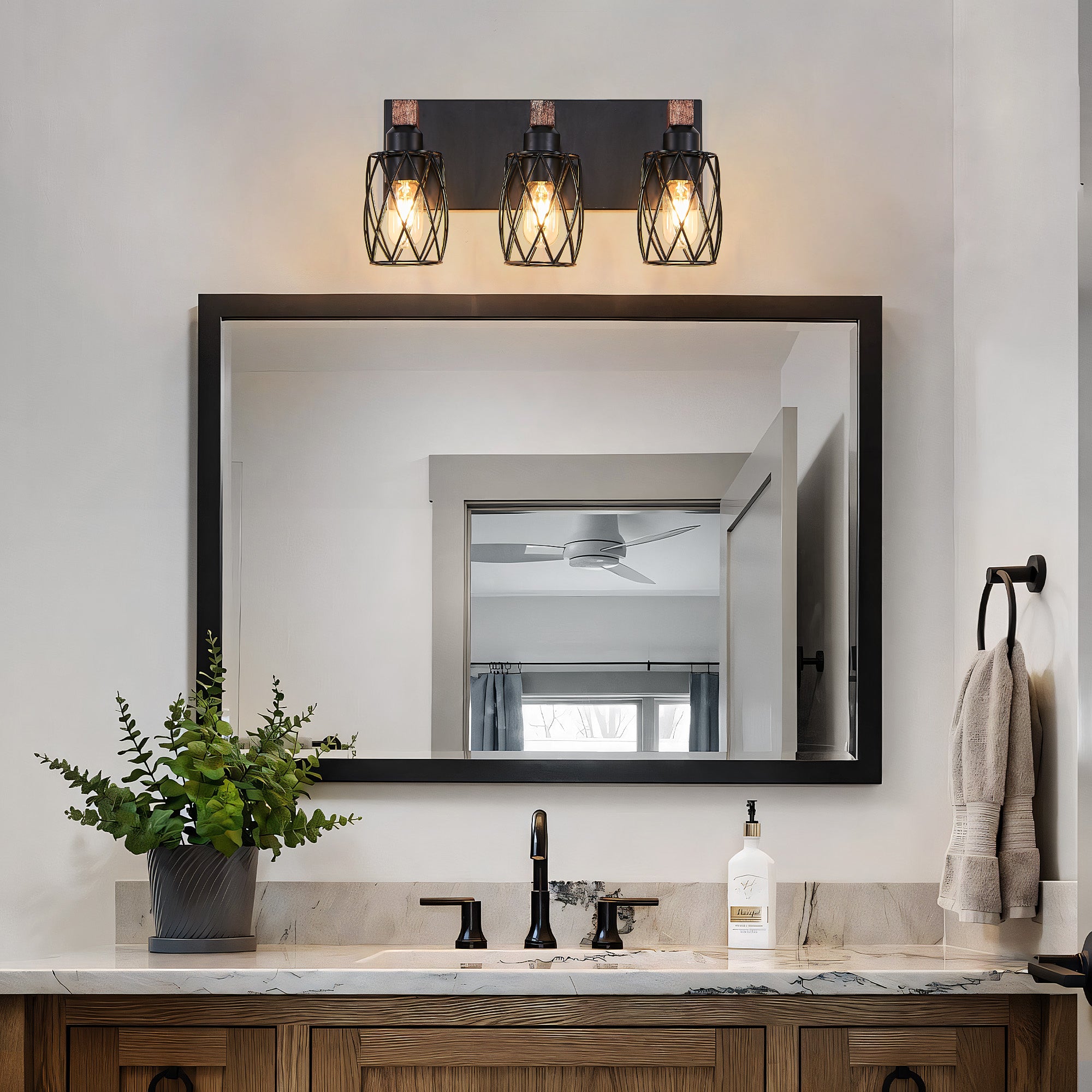 18 Industrial Vintage 3-Light Wall Sconce - Black Cage Wall Lighting F