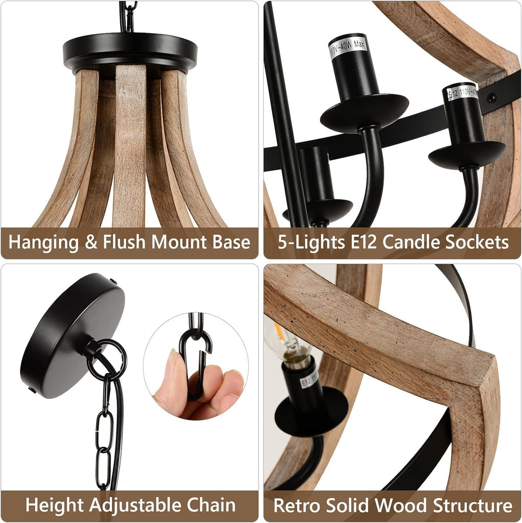 Modern Solid Wood Chandelier | Adjustable Hanging
