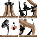 Modern Solid Wood Chandelier | Adjustable Hanging
