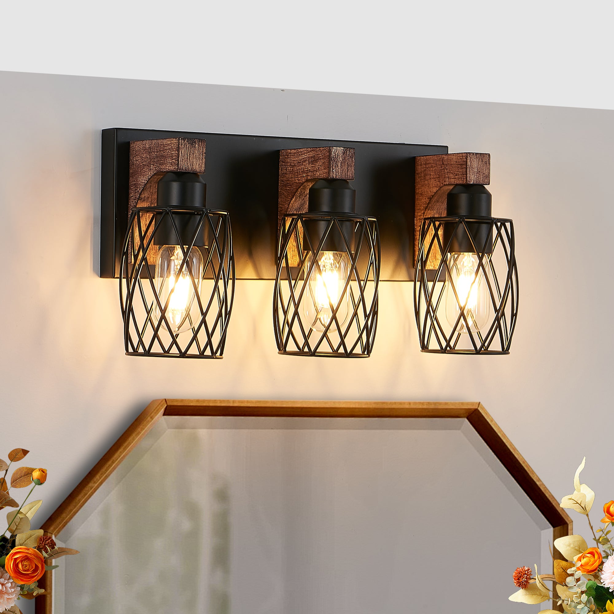 18 Industrial Vintage 3-Light Wall Sconce - Black Cage Wall Lighting F