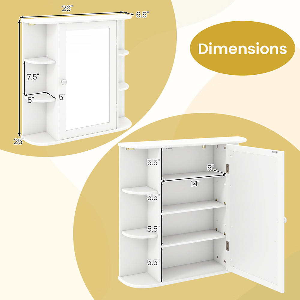 Wall-Mounted Bathroom Mirror Cabinet With Storage Shelves