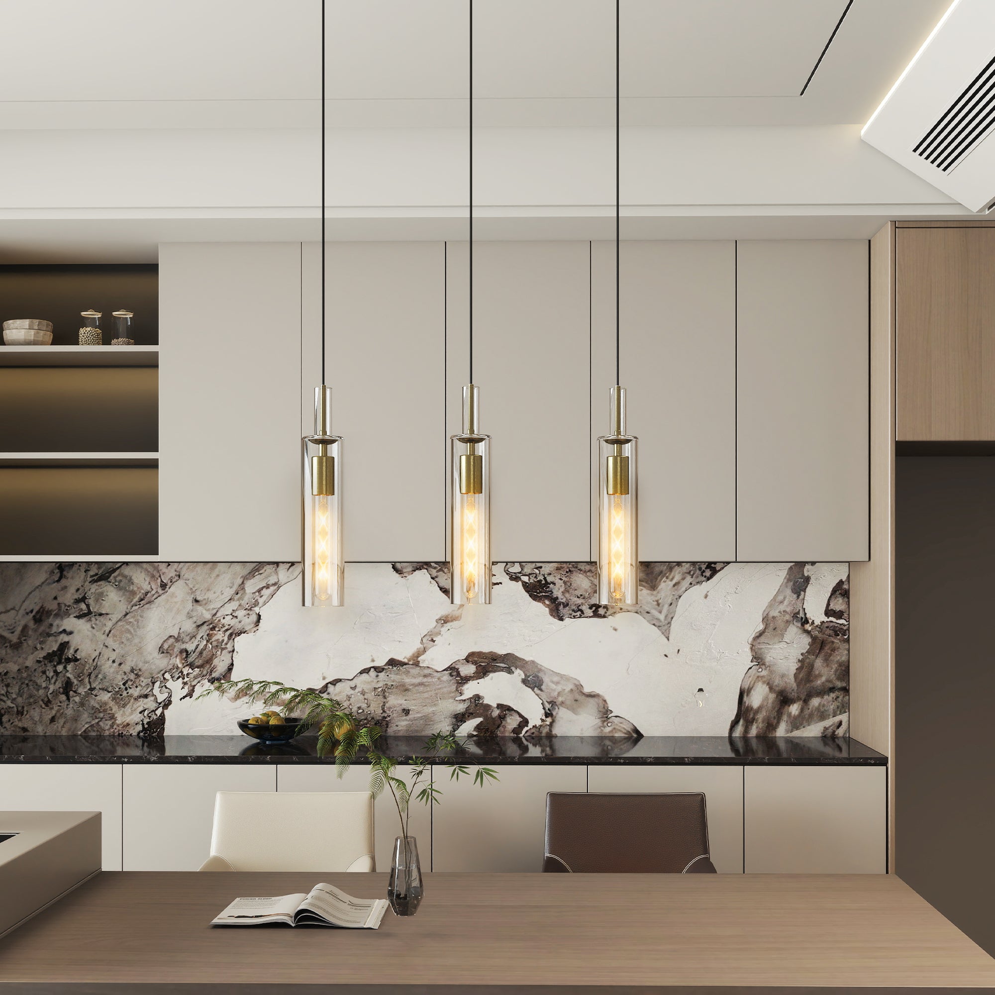 Gold Pendant Light, Modern Brass-Tone Ceiling Fixture