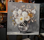 White Chrysanthemum Glass Vase Canvas Wall Art Bathroom Decor Country