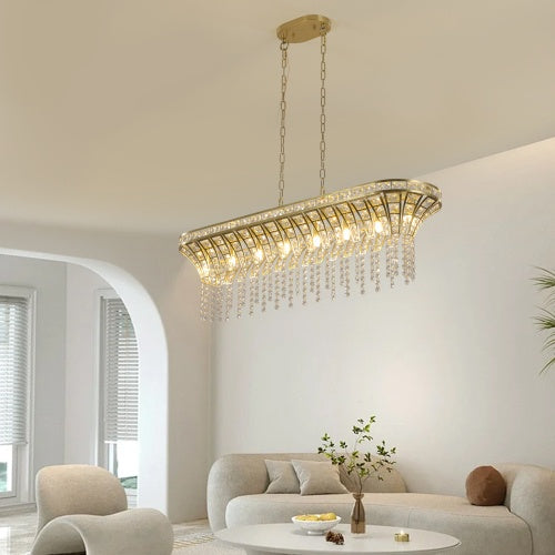 Modern Champagne Gold  Chandelier | Oval Crystal Design