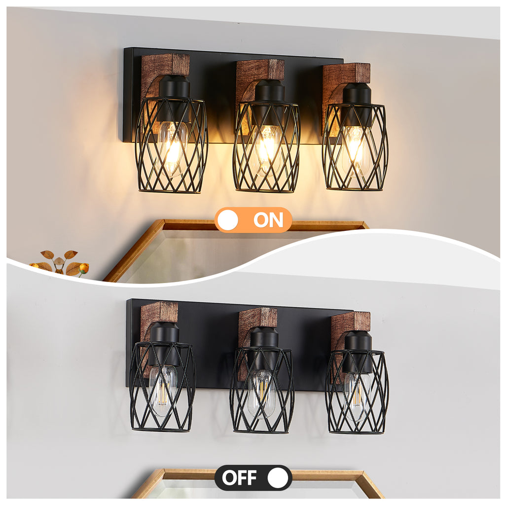 18 Industrial Vintage 3-Light Wall Sconce - Black Cage Wall Lighting F