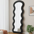 Flannel Full Length Wave Black Floor Mirror With Stand For Bedroom Liv