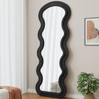 Flannel Full Length Wave Black Floor Mirror With Stand For Bedroom Liv