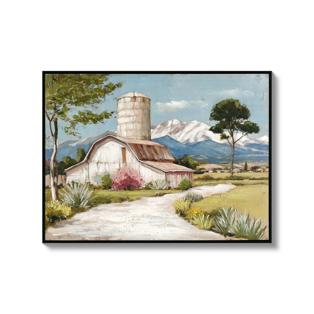 Framed Rustic Farmhouse Canvas Wall Art Beautiful Field Painting Wildf