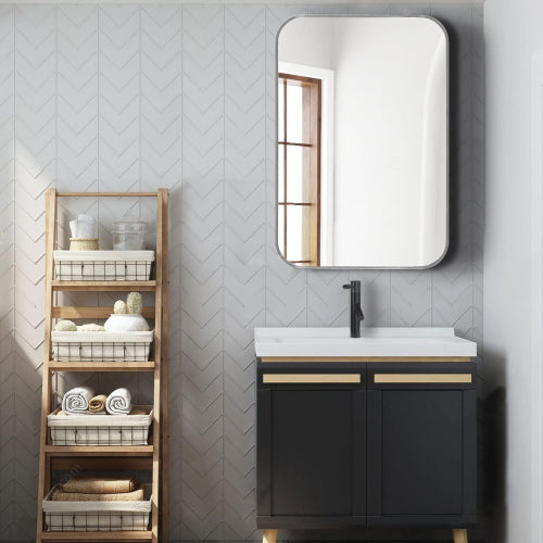 24x36 Inch Silver Metal Framed Rectangular Bathrrom Mirror For Wall