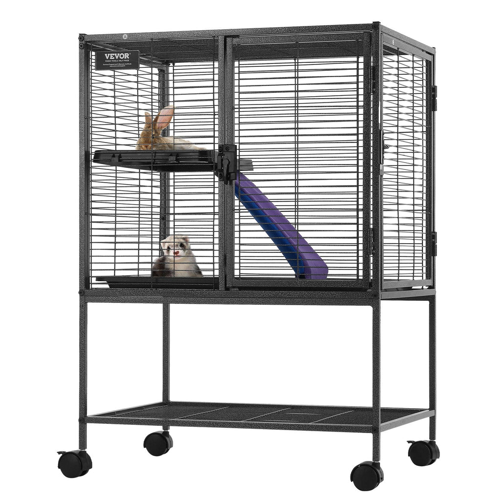 34' Metal Small Animal Cage 2-Tier Rolling Ferret Cage With Tray A Ram