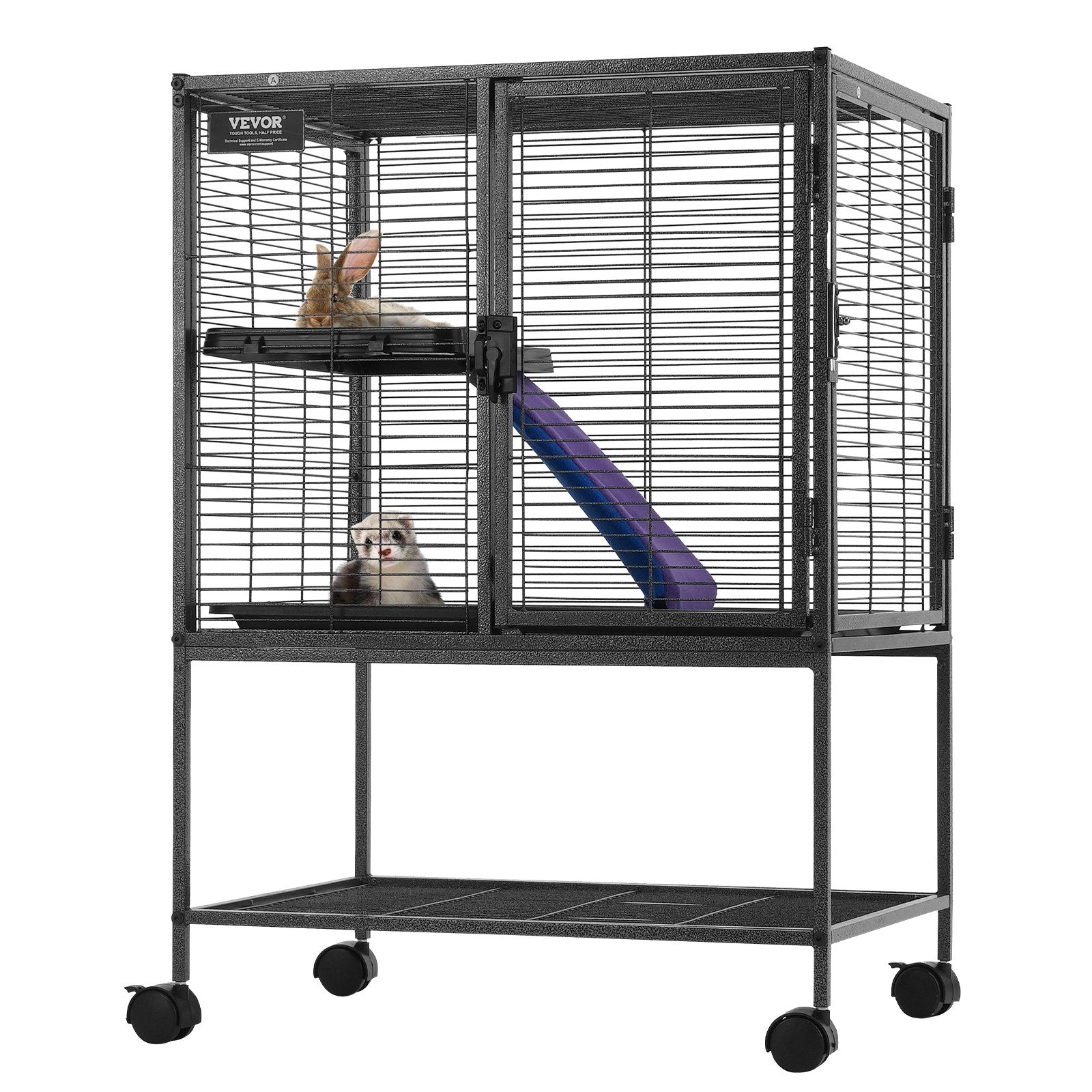 34' Metal Small Animal Cage 2-Tier Rolling Ferret Cage With Tray A Ram