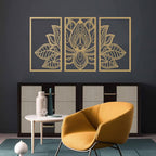 Handmade Metal Golden Lotus Mandala Wall Art - Boho Zen Decor For Livi
